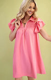 Pink Ruffle Sleeve Mini Dress