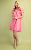 Pink Ruffle Sleeve Mini Dress