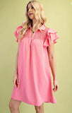 Pink Ruffle Sleeve Mini Dress