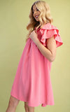 Pink Ruffle Sleeve Mini Dress