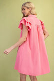 Pink Ruffle Sleeve Mini Dress