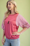 Rose Stripe Puff Sleeve Top