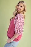 Rose Stripe Puff Sleeve Top