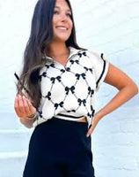 White Bow Quarter Zip Sweater