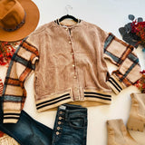 Tan Corduroy Plaid Detail Shacket