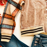 Tan Corduroy Plaid Detail Shacket