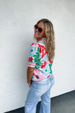 Green and Red Floral and Stripes Top