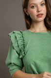 Green Boxy Cut Mineral Wash French Terry Top