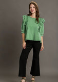 Green Boxy Cut Mineral Wash French Terry Top