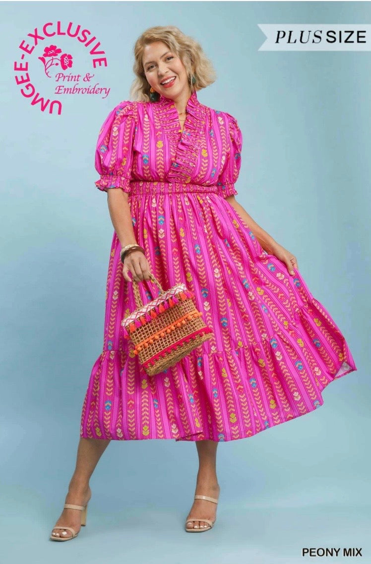 Umgee Peony Mix Print Dress Plus – The Purple Peony Boutique