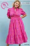 Umgee Peony Mix Print Dress Plus