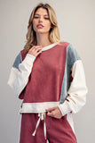 Red Bean and Denim Pullover
