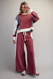 Red Bean and Denim Pullover