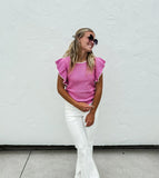 Jodifl Pink Knit Ruffle Top