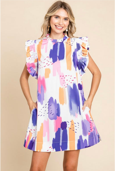 Purple and Pink Abstract Dot Dress