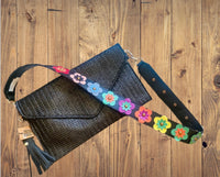 Black Woven Clutch with Floral Strap