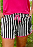 Black and Pink Stripe Drawstring Shorts
