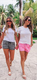 Black Gingham Drawstring Shorts