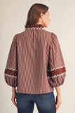 Burgundy Stripe Puff Sleeve Top