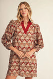 Burgundy Geo Print Dress
