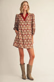Burgundy Geo Print Dress