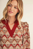 Burgundy Geo Print Dress