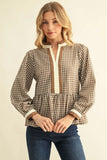 Taupe Gingham Peplum Top