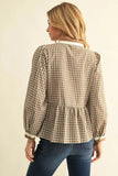 Taupe Gingham Peplum Top