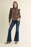 Black Floral Ruffle Trim Top