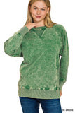 Dark Green Acid Wash Pullover with Pockets