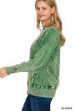 Dark Green Acid Wash Pullover with Pockets