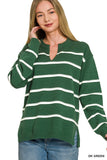 Dark Green Stripe Vneck Sweater