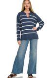 Navy Stripe Vneck Sweater