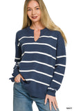Navy Stripe Vneck Sweater