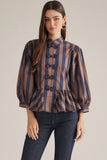 Navy and Brown Stripe Peplum Top