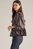 Navy and Brown Stripe Peplum Top