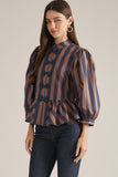 Navy and Brown Stripe Peplum Top