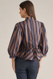 Navy and Brown Stripe Peplum Top