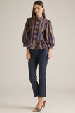 Navy and Brown Stripe Peplum Top
