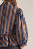 Navy and Brown Stripe Peplum Top