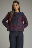 Navy Stripe Tie Detail Top