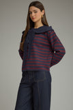 Navy Stripe Tie Detail Top