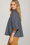 Navy 3/4 Slv Half Zip Stripe Pullover