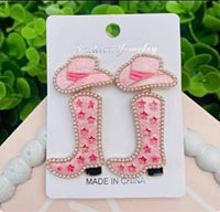 Pink and Gold Rhinestone Boot Earrings