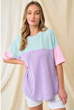 Mint Lavender and Pink Ribbed Colorblock Top