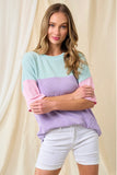 Mint Lavender and Pink Ribbed Colorblock Top