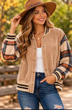 Tan Corduroy Plaid Detail Shacket