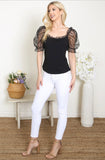 Black Sheer Sequin Sleeve Top