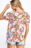 Brown Floral Puff Sleeve Top