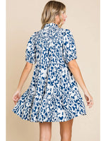 Navy Tiered Puff Sleeve Dress Plus